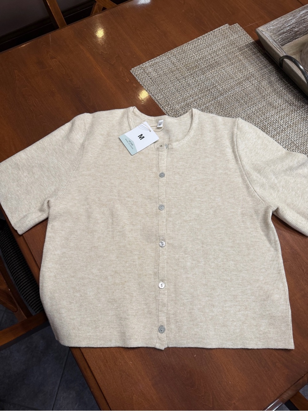 Fashion Nova Cream Short-Sleeve Button Cardigan